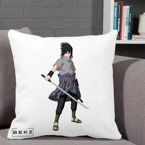 Perna Personalizata Naruto Sasuke Uchiha cu Sabia, 40x40 cm, Alba Mata, Husa Detasabila, Perna Inclusa, BEKZ®