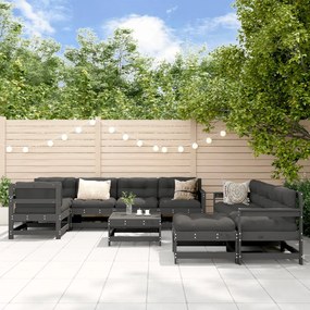 3186573 vidaXL Set mobilier relaxare grădină, 10 piese, gri, lemn masiv pin