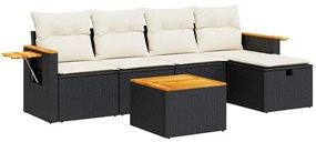 3325962 vidaXL Set mobilier de grădină cu perne, 6 piese, negru, poliratan