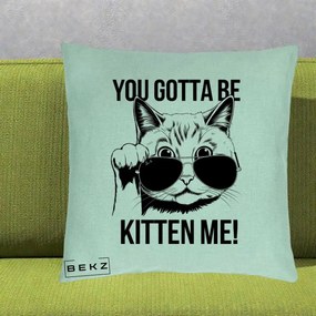 Perna Decorativa You Gotta Be Kitten Me!, 40x40 cm, Verde Menta, Husa Detasabila, Perna Inclusa, BEKZ®