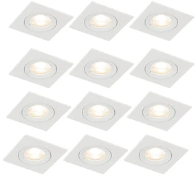 Set de 12 spoturi incastrate albe pătrate GU10 50mm IP44 - Xena