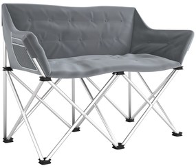 Outsunny Fotoliu 2 locuri pliabil fotoliu de camping cu brațe buzunar lateral până la 240kg capacitate de încărcare Gri | Aosom Romania