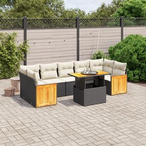 vidaXL Set mobilier de grădină cu perne, 8 piese, negru, poliratan