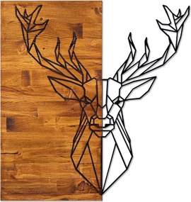 Decoratiune perete DEER1, stejar/negru, lemn/metal, 56x3x58 cm