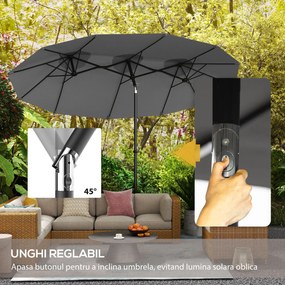 Outsunny Umbrelă de Grădină Dublă Înclinabilă la 45° cu Manivelă si 3 Orificii de Ventilație, 295x152x222 cm, Gri | Aosom Romania