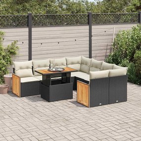 3327689 vidaXL Set mobilier grădină perne 9 piese negru poliratan/lemn acacia