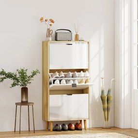 HOMCOM Dulap pentru pantofi, dulap îngust pentru pantofi, 3 sertare rabatabile, ușă înaltă lucioasă, 60x24x127cm, alb | Aosom Romania