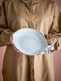Platou de servire din ceramică artizanală natur în formă de pește, 27×20,5×4 cm, „Fleur"