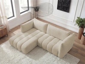 Colțar bej cu tapițerie din țesătură bouclé (cu colț pe partea stângă/cu șezlong) Azra – Bobochic Paris