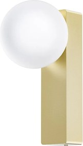 Aplica de perete baie, metal auriu satinat cu glob de sticla alba Boletta IP44
