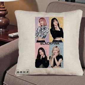 Perna Personalizata K-pop BLACKPINK Negru, 40x40 cm, Bej Canapea, Husa Detasabila, Perna Inclusa, BEKZ®