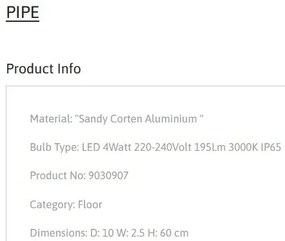 Tarus LED modern iluminat exterior ambiental IP65 PIPE H-60cm