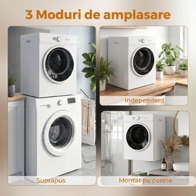 HOMCOM Mini Uscător de Rufe Portabil 4,8 kg, 1020W, Încălzire PTC, Timer, Alb | Aosom Romania