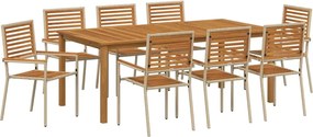 vidaXL Set de masă pentru grădină 9 pcs Bej Lemn Solid de Acacia