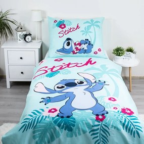 Lenjerie de pat pentru copii albastră din bumbac pentru pat de o persoană 140x200 cm Lilo a Stitch "Hawaii" – Jerry Fabrics