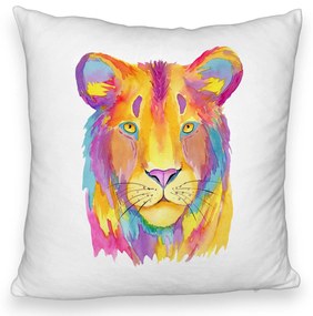 Perna Decorativa Fluffy, Model Colorful Lion, 40x40 cm, Alba, Husa Detasabila, Burduf