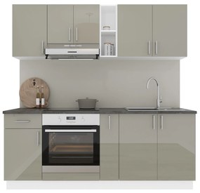 Set Bucatarie Karo V11, Gri Lucios/Alb, MDF, Blat Thermo 28 mm, L 200 cm