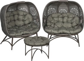 Outsunny Set de mobilier de grădină, 2 scaune din răchită cu masă auxiliară, pliabil, perne pentru șezut, cadru metalic, Culoare: Nisip | Aosom Romania