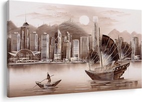 Tablou - Victoria Harbour, Hong Kong, efect sepia (90x60 cm)