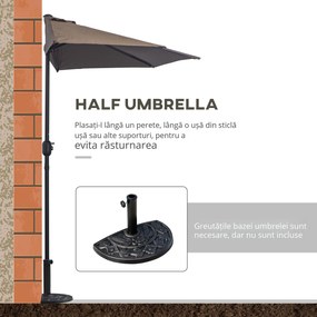 Outsunny Umbrelă Perete Semi Circulară Deschidere Manivela Economie Spațiu Terasă Balcon Cafeniu | Aosom Romania
