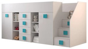 Pat multifuncțional 90 cm Toreno 3 (Alb + alb lucios + mânere turcoaz lucios) (D). 1083332