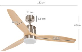 HOMCOM Ventilator de Tavan LED cu Telecomandă, 6 Viteze și Motor Reversibil, Briză și Temporizator, Ф132x43 cm, Lemn Natural | Aosom Romania