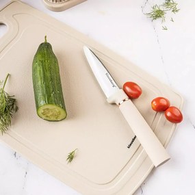 Set cutite si ustensile Klausberg KB 7935, Tocator si suport, 12 piese, Bej