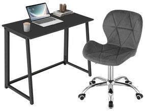 Set pentru birou – birou pliabil ZARIMO 80×40 cm negru + scaun de birou AVOLA VELVET gri