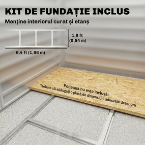 Outsunny Magazie de Grădină din Tablă de Oțel cu 4 Orificii de Ventilație și 2 Uși Glisante, 213x120x194 cm, Gri Închis | Aosom Romania