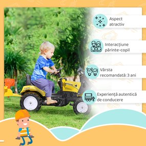 HOMCOM Tractor Copii pentru Copii de 3 Ani cu Pedale și Excavator, 167x41x52 cm, Galben | Aosom Romania
