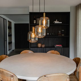 Lampa suspendată de design neagră cu alamă și sticlă chihlimbar cu 3 lumini - Zuzanna