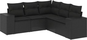vidaXL Set mobilier de grădină cu perne, 5 piese, negru, poliratan