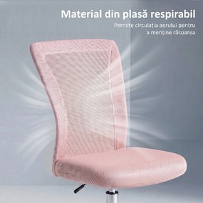 Vinsetto Scaun de Birou Ergonomic, Rotativ, fără Brațe, din Plasă Respirabilă, Înălțime Reglabilă, Roz | Aosom Romania