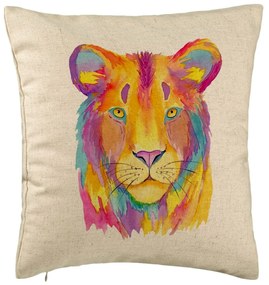 Perna Decorativa, Model Colorful Lion, 40x40 cm, Bej, Husa Detasabila, Burduf