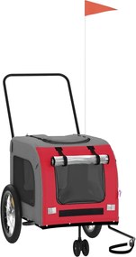 vidaXL Remorcă bicicletă animale companie, roșu/gri textil oxford/fier