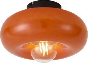 Plafonieră retro neagră cu sticlă portocalie 30cm - Glaze