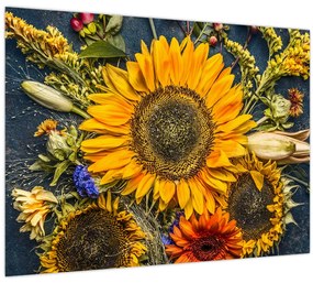 Tablou pe sticlă - Flori de toamnă (70x50 cm)