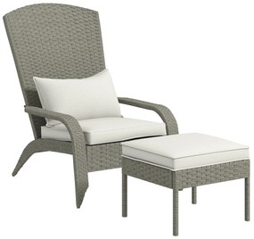 Outsunny Scaun Adirondack cu taburet din rachita pentru terasa, Scaun de exterior pentru semineu cu perne, spatar inalt | Aosom Romania