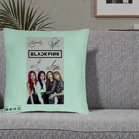 Perna Personalizata K-pop BLACKPINK Semnaturi si Foto, 40x40 cm, Verde Menta, Husa Detasabila, Perna Inclusa, BEKZ®