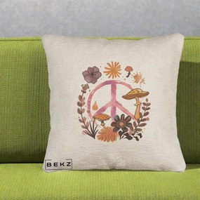 Perna Decorativa Peace Ciuperci Boho, 40x40 cm, Bej Canapea, Husa Detasabila, Perna Inclusa, BEKZ®