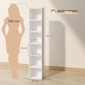 HOMCOM Bibliotecă Autoportantă și care Economisește Spațiu, 30x24x159 cm, Culoare Alb | Aosom Romania