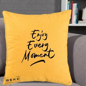 Perna Decorativa Enjoy Every Moment, 40x40 cm, Galben, Husa Detasabila, Perna Inclusa, BEKZ®