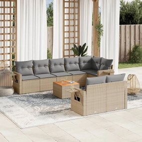 vidaXL Set canapele de grădină, 9 piese, cu perne, bej, poliratan