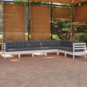 3096696 vidaXL Set mobilier grădină cu perne, 7 piese, alb, lemn masiv de pin