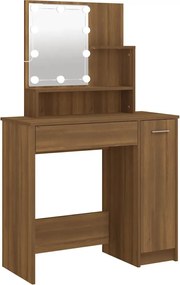 vidaXL Masă de toaletă cu LED, stejar maro, 86,5x35x136 cm