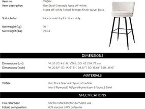 Scaun de bar pivotant design LUX Grenada, Lyssa off-white