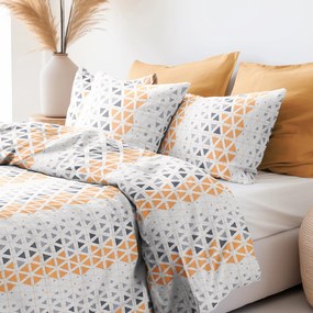 Goldea lenjerie de pat din 100% bumbac deluxe - triunghiuri gri-portocalii 200 x 240 și 2buc 50 x 70 cm