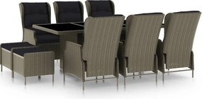 vidaXL Set mobilier de exterior cu perne, 9 piese, maro, poliratan
