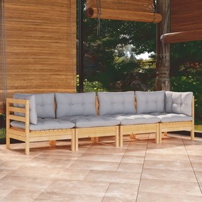 3096147 vidaXL Set mobilier grădină cu perne gri, 4 piese, lemn masiv de pin