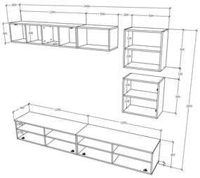 Living haaus Haga V15, Antracit/Stejar Wotan, L 240 cm